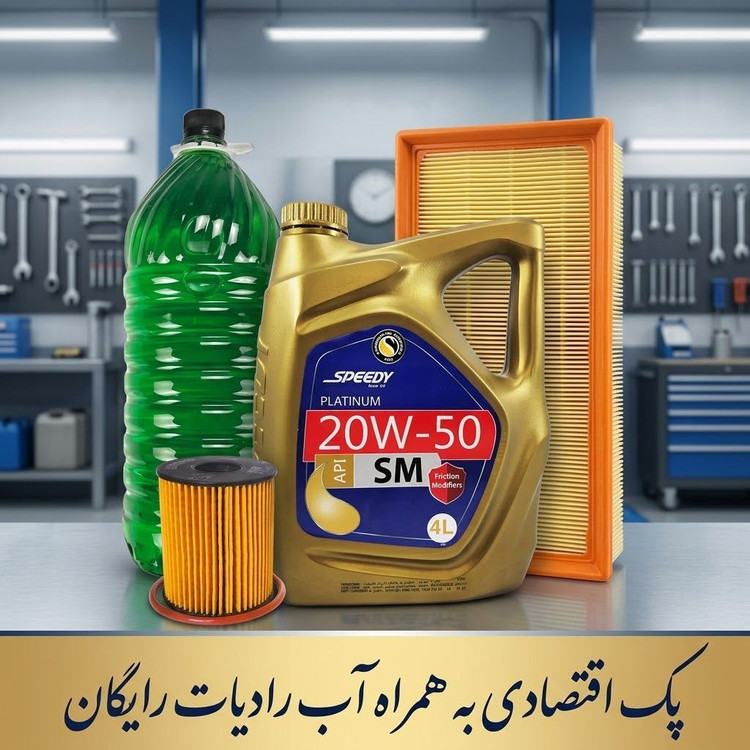 پک روغن موتور اقتصادی پلاتینیوم 20w 50 ، مناسب پژو 206 تیپ 2 ، همراه آب رادیات